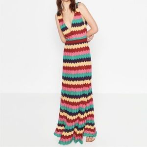 Zara Colorful Chevron Print V-Neck Maxi Dress